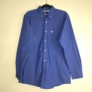 Ariat Pro Series Shirt Mens M Blue Plaid Button Up Rancher Western Rodeo